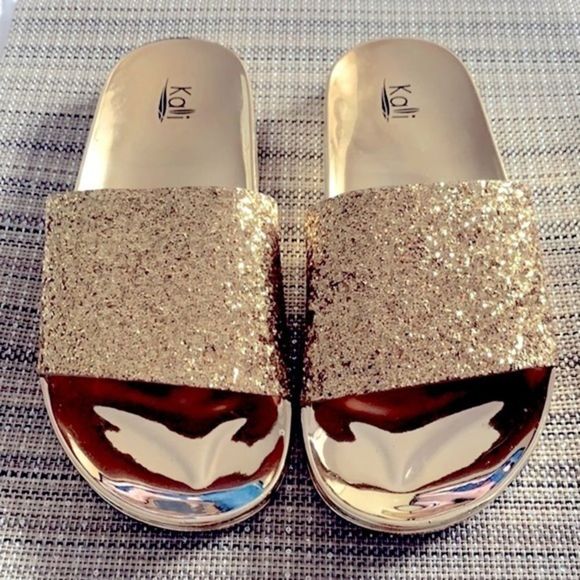 Kali Gold Glittery Slide Sandals - Picture 1 of 8